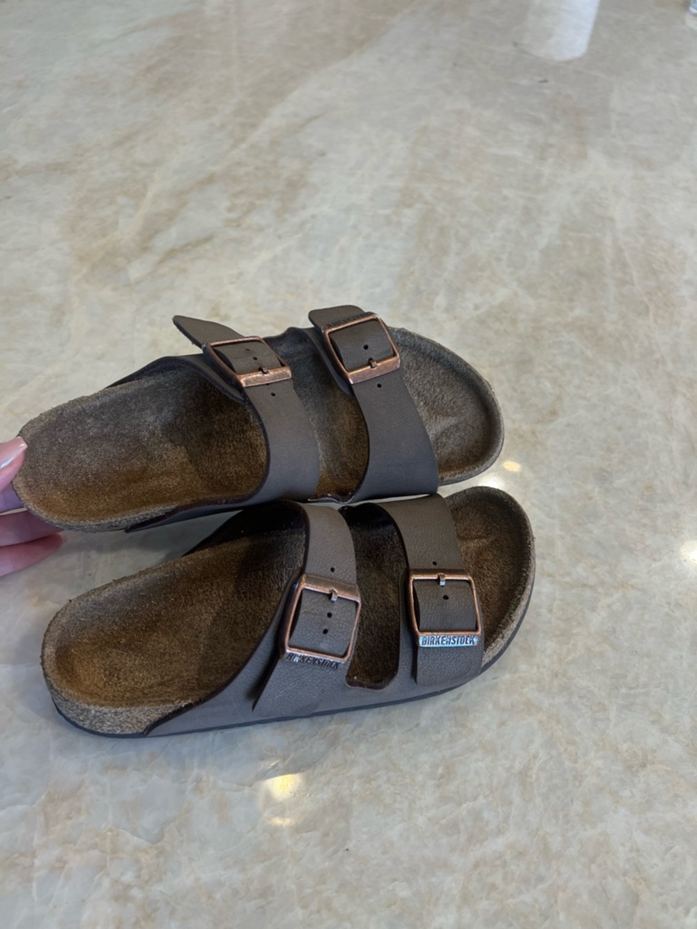 Birkenstock Brown Arizona Two-Strap Sandals with Copper Buckles Size 34